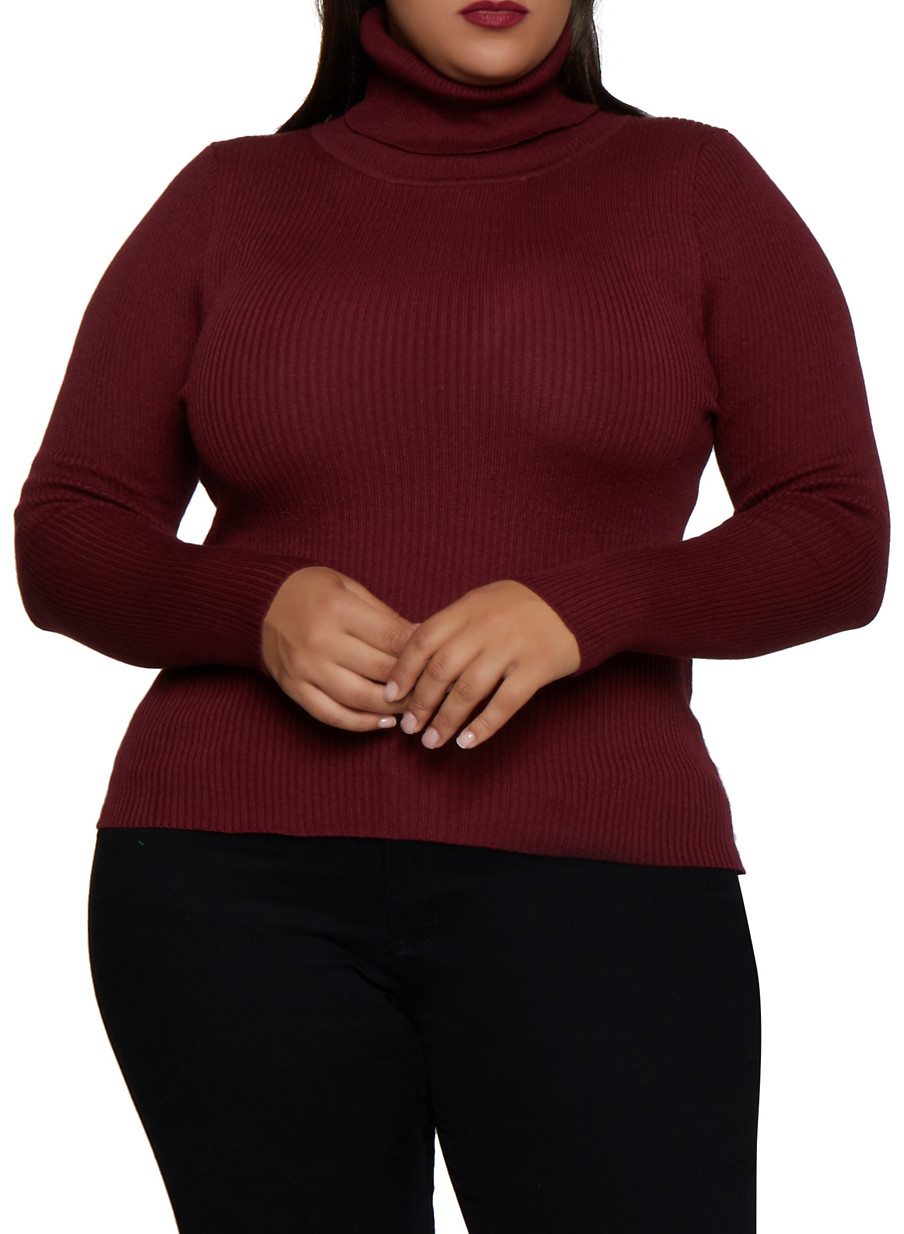 Plus Size Ribbed Turtleneck Sweater