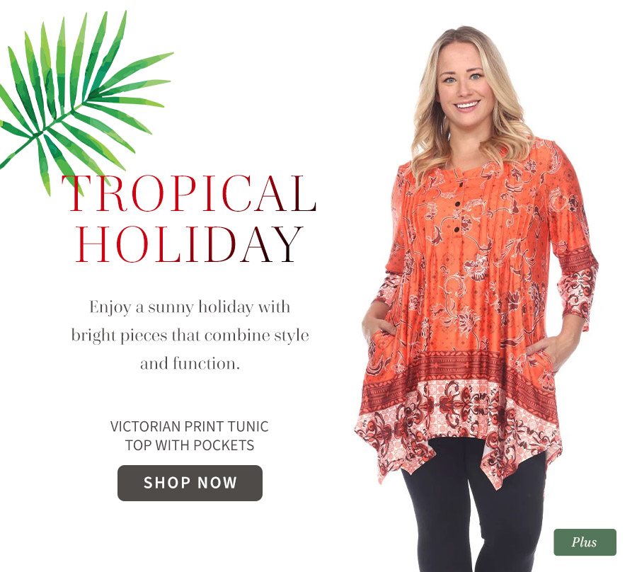 Plus Size Victorian Print Tunic Top with Pockets 