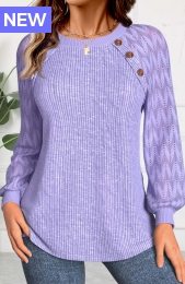 Light Purple Lace Long Sleeve Round Neck Sweatshirt