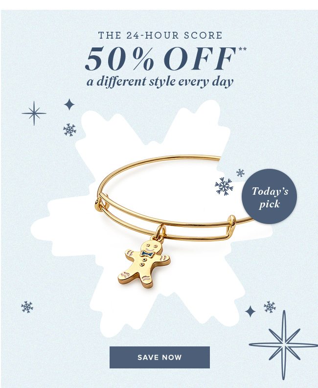 Save 50% on the Gingerbread Man Charm Bangle. Today only, online only.