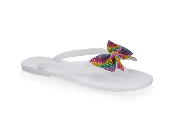 Rhinestone Bow Jelly Flip Flops