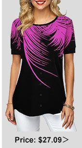 Purple Palm Leaf Print Short Sleeve T Shirt