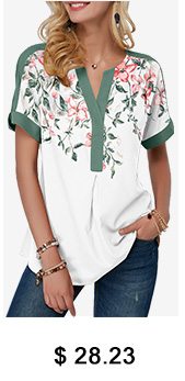 Notch Neck Floral Print Contrast Piping Blouse