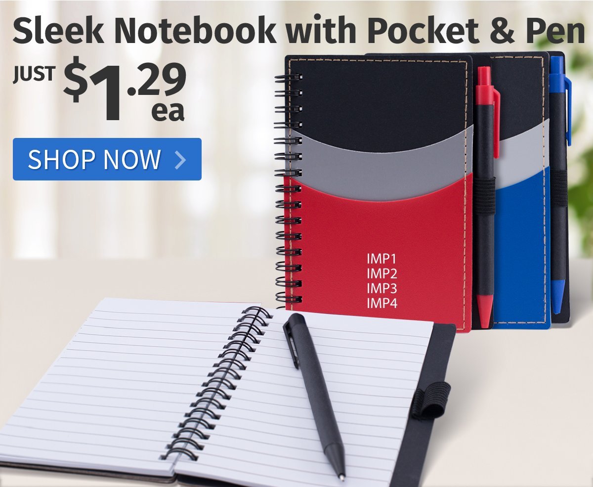 Sleek Notebook with Pocket and Pen for only $1.29 each!