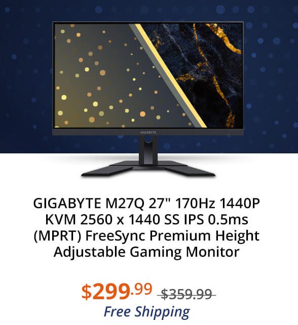 GIGABYTE M27Q 27" 170Hz 1440P KVM 2560 x 1440 SS IPS 0.5ms (MPRT) FreeSync Premium Height Adjustable Gaming Monitor