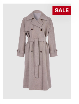 Womens Oatmeal Button Wrap Belted Coat