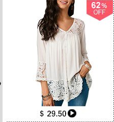 Button Up Lace Patchwork White Blouse