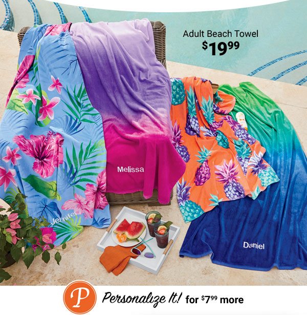 Adult Beach Towel $19.99 Each - Personalize it for $7.99 more