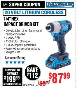 View 20V Lithium Cordless 1/4 in. Hex Compact Impact Driver Kit
