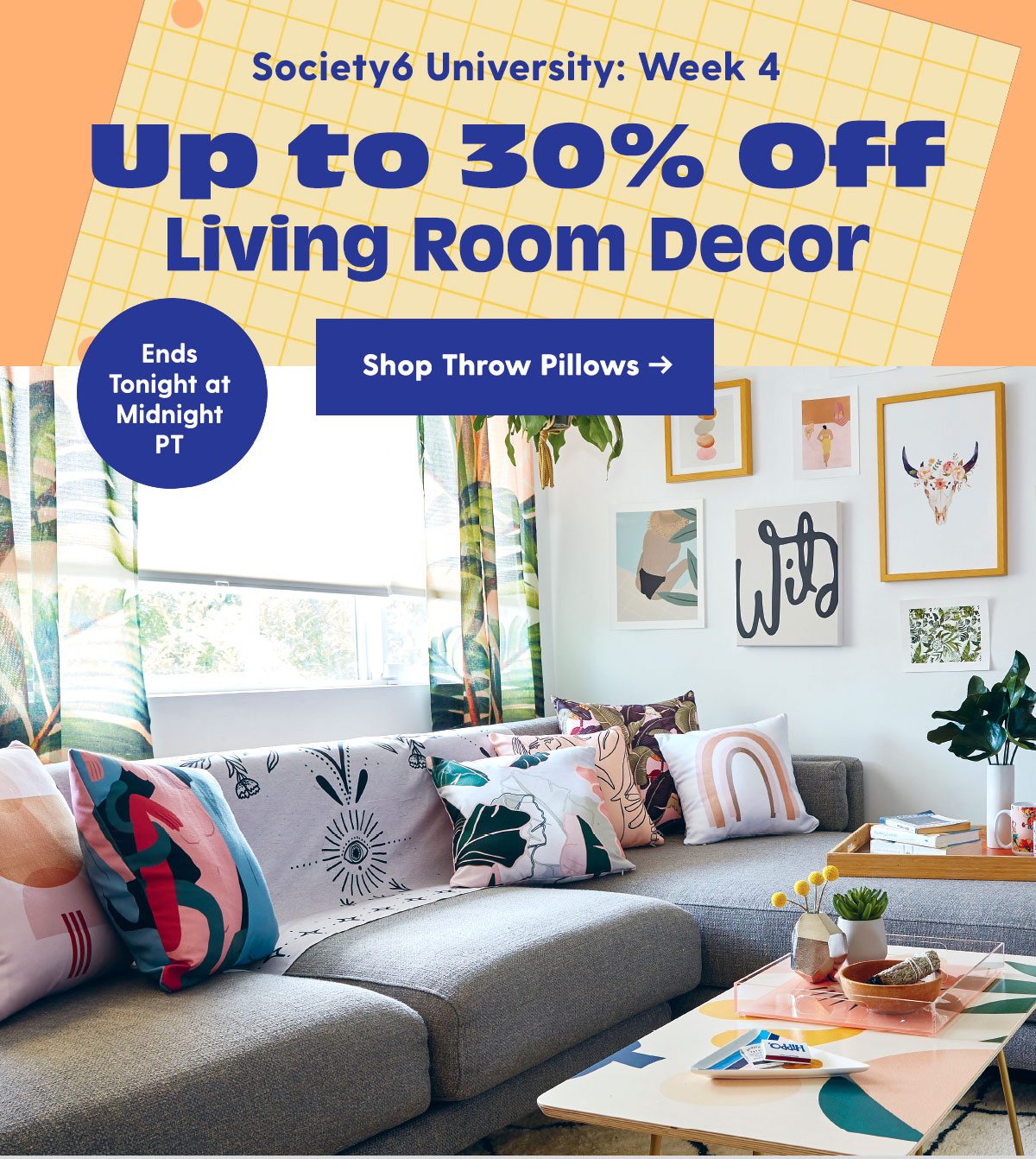 Society6 University: Week 4 Up to 30% Off Living Room Decor Ends Tonight at Midnight PT Shop Throw Pillows 