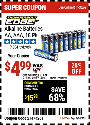 AA Alkaline Batteries 18 Pk