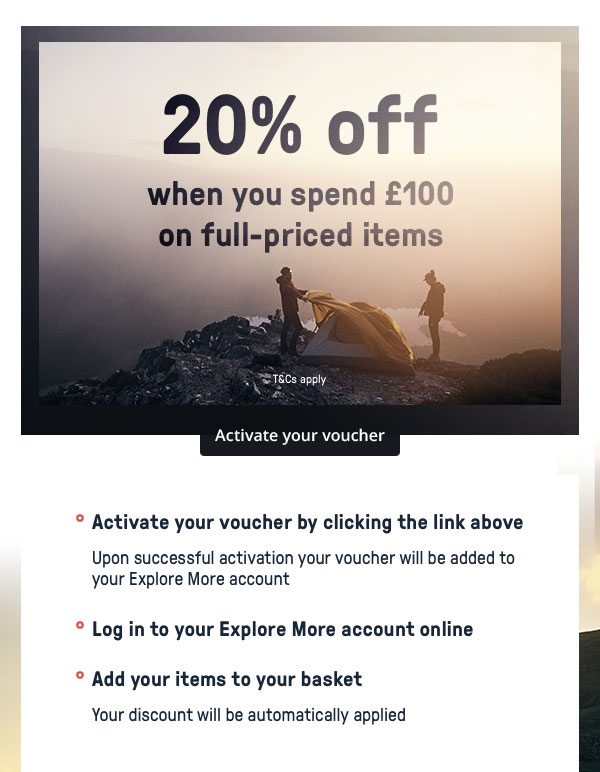 20% off when you spend £100 - activate your voucher