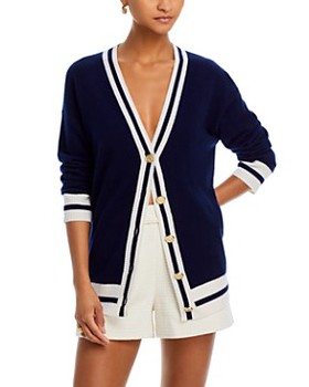 Aqua Cashmere x Venus Williams Contrast Trim Cashmere Grandfather Cardigan - Exclusive