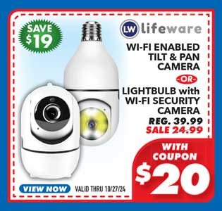 Lifeware Tilt and Pan or Lightbulb Wi-Fi Camera