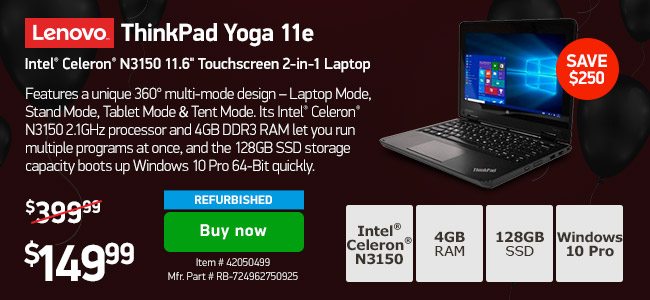 Lenovo TP Yoga 11e Celeron 4G 128SSD 1yr Warranty | 42050499 | Shop Now
