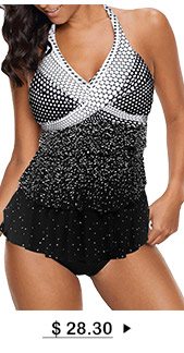 Polka Dot Print Halter Neck Layered Tankini Set