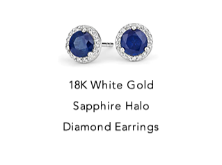18K White Gold Sapphire Halo Diamond Earrings