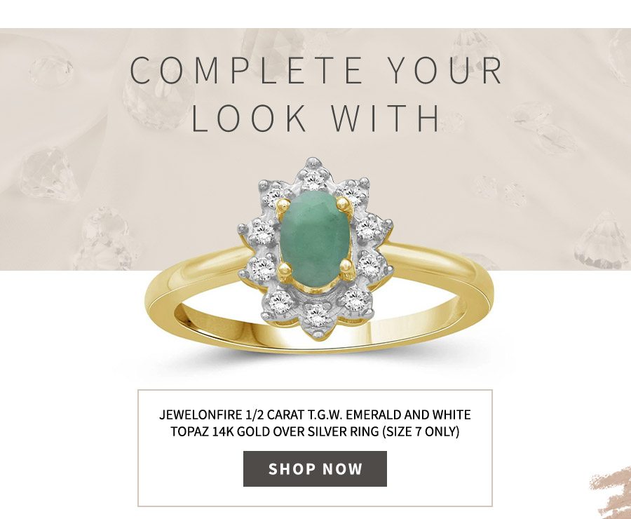 Jewelonfire 1/2 Carat T.g.w. Emerald And White Topaz 14K Gold Over Silver Ring (Size 7 Only) 