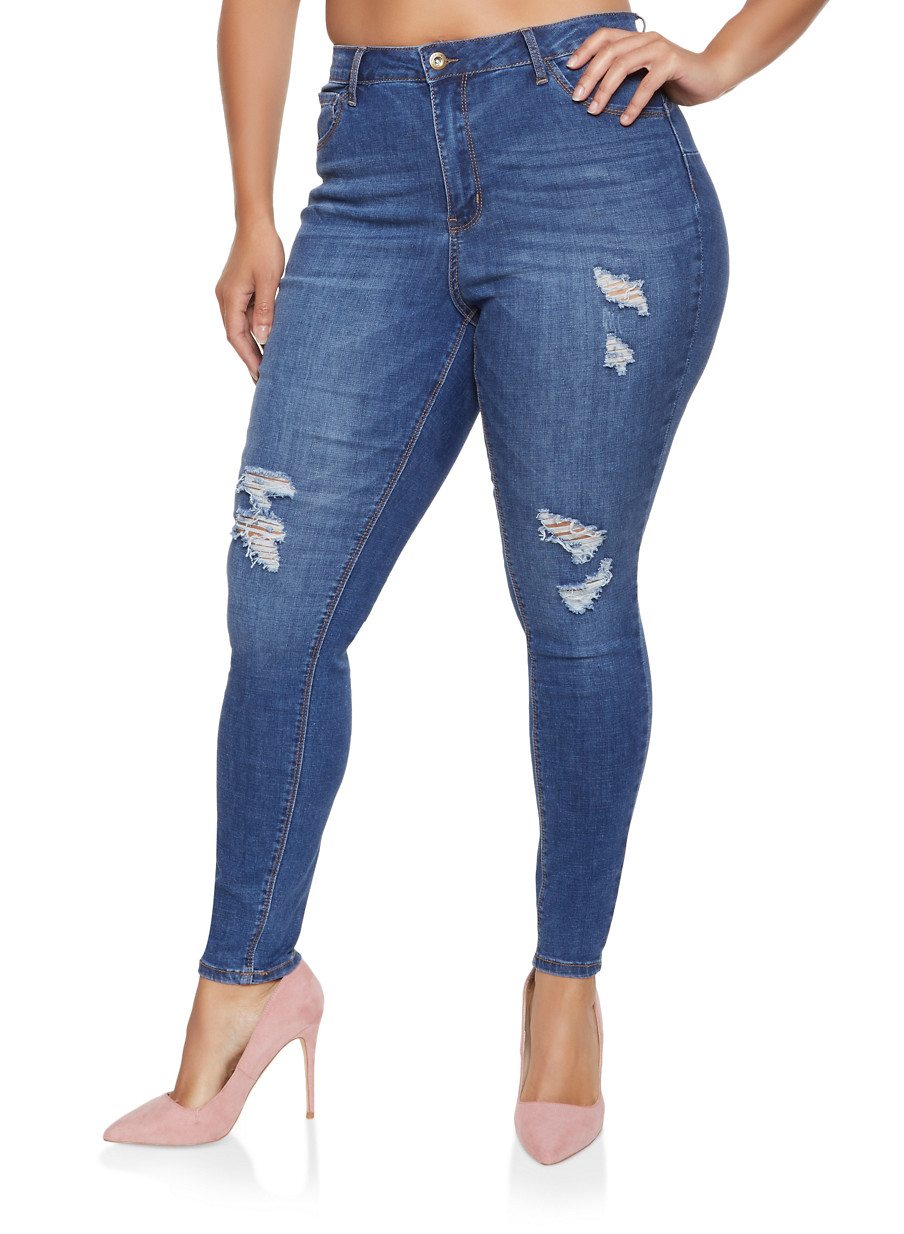 Plus Size WAX Push Up Distressed Jeans