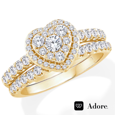 Multi-Diamond Heart Halo Bridal Set 1 ct tw 14K Yellow Gold