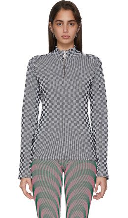 Paolina Russo - SSENSE Exclusive White & Black Check Illusion Knit Cycling Turtleneck