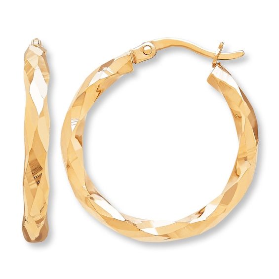 Kay Faceted Hoop Earrings 10K Yellow Gold