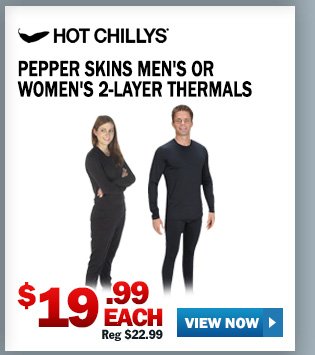 HOT CHILLY'S PEPPER SKINS MEN'S OR WOMEN'S 2-LAYER THERMALS