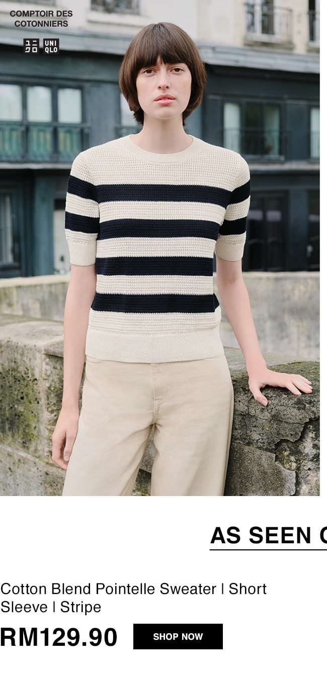 Cotton Blend Pointelle Sweater | Short Sleeve | Stripe