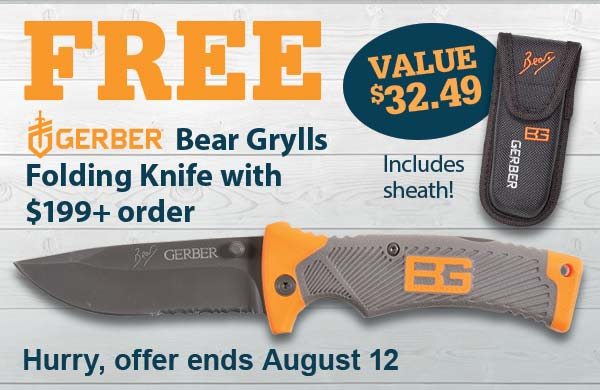 FREE Bear Grylls Folding Knife with $199+ order | Retail Value $32.49 and includes sheath! Hurry, offer ends August 12
