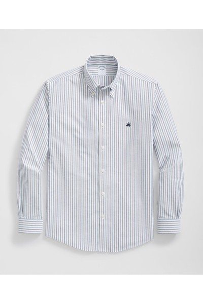 Stretch Cotton Non-Iron Oxford Polo Button Down Collar Multi Striped Shirt