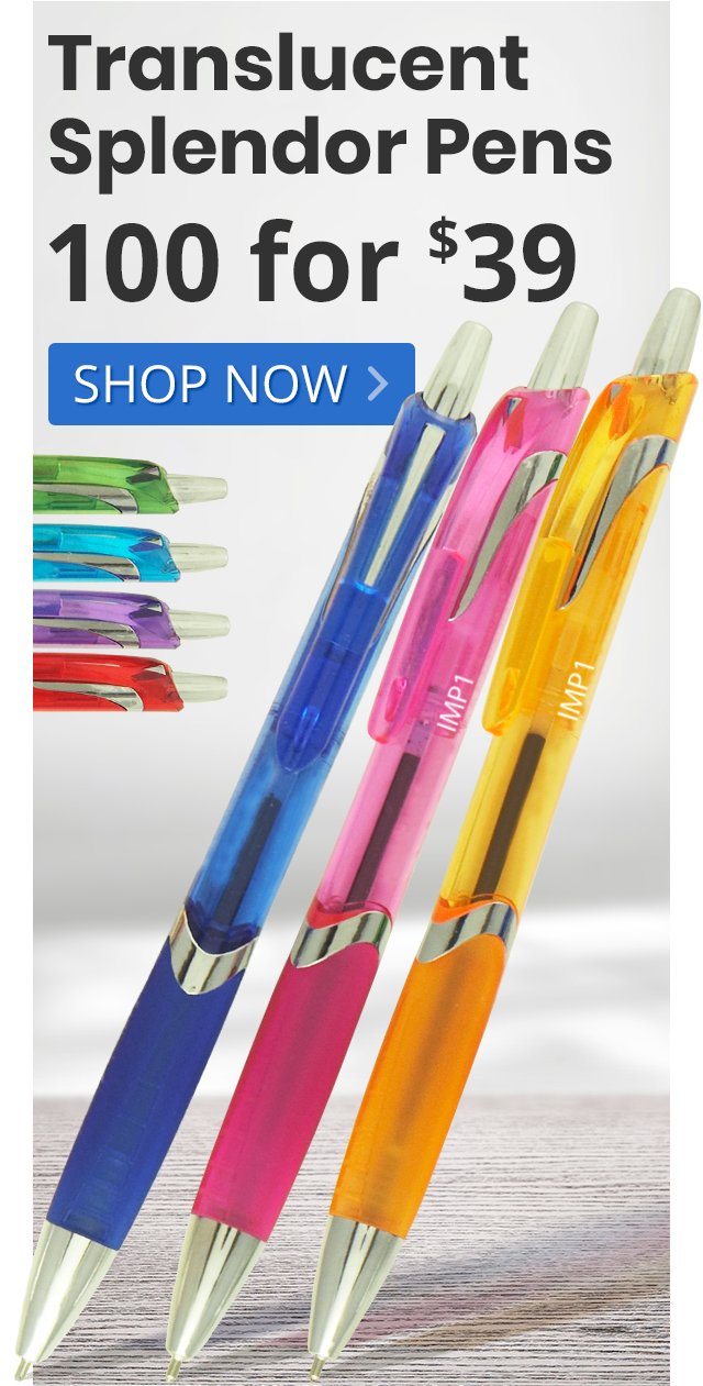 100 Translucent Splendor Pens for only $39!