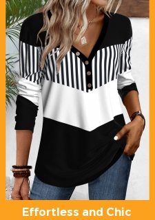 Black Button Geometric Print Long Sleeve T Shirt