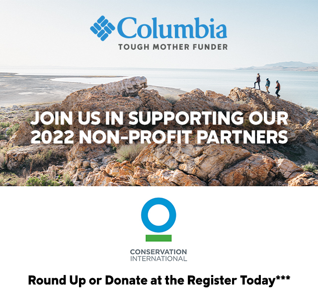 Join us in supporting our 2022 nonprofit partners. Round up or donate at the register today. Conservation International logo. 