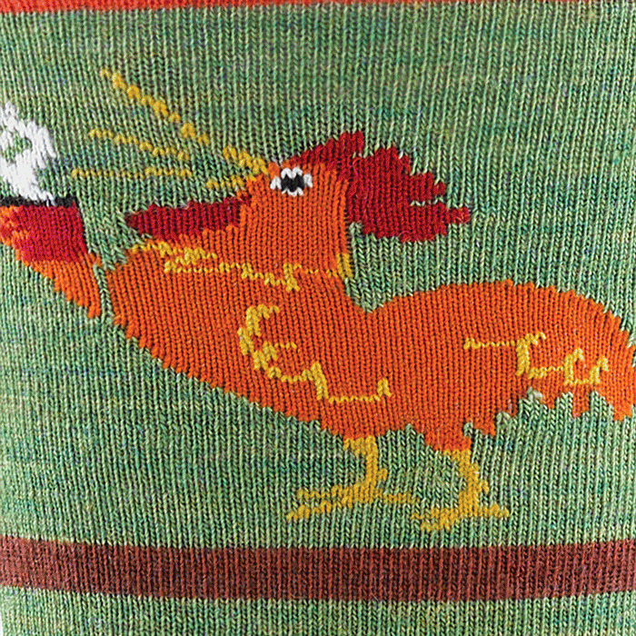 Read the blog - close up images of our sock patterns that feature animals like roosters, zebras, and crows.