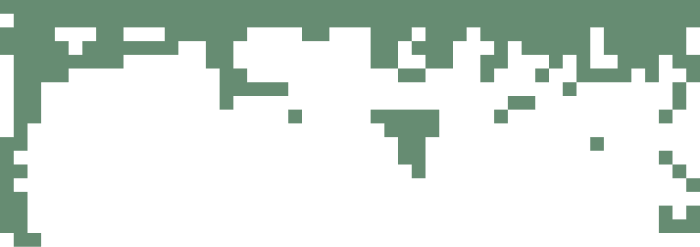 a blocky bitmap transition from the green background above to the standard background