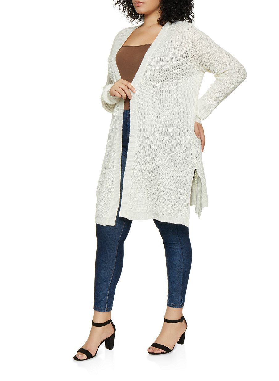 Plus Size Side Slit Knit Duster