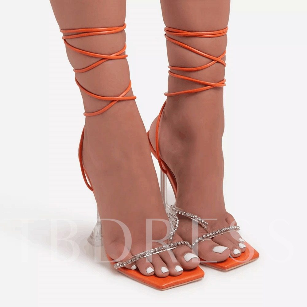 Lace-Up Open Toe Spool Heel Simple Sandals