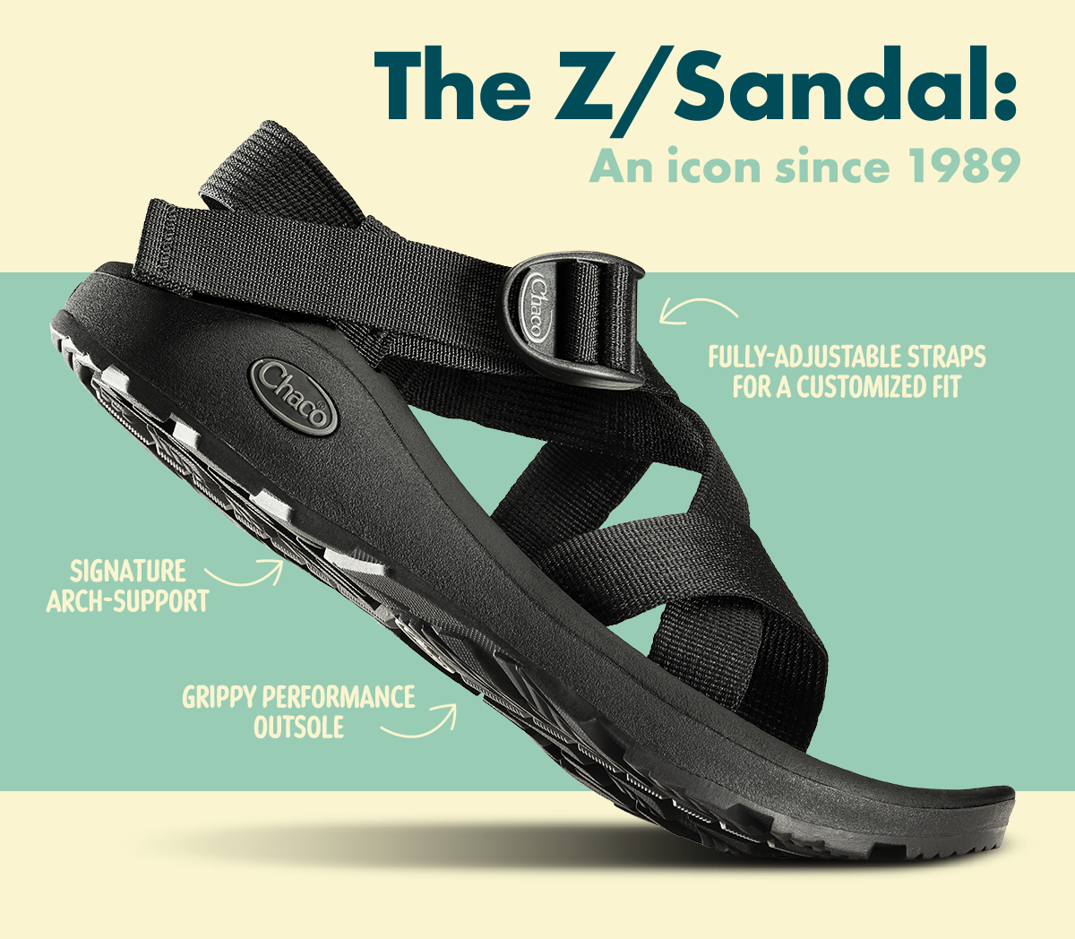 The Z/Sandal: An icon since 1989. Fully-Adjustable Straps for a customized fit. Signature arch support. Grippy performance outsole.