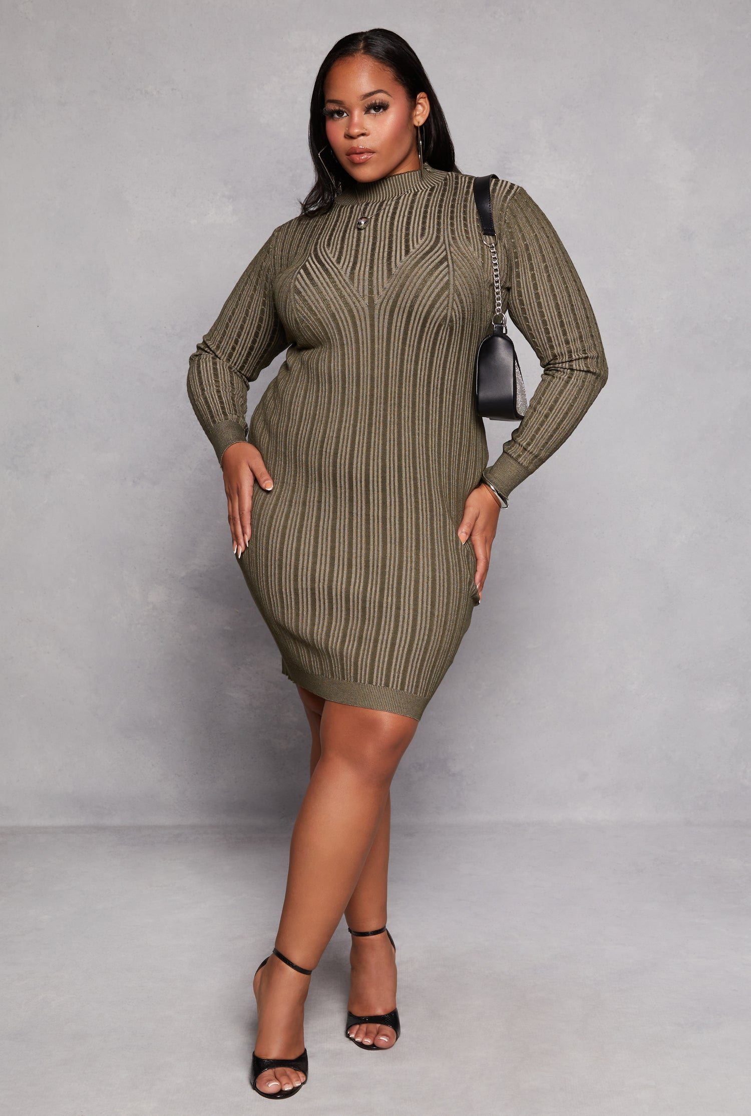 Plus Size Almost Famous Textured Ribbed Knit Sweater Dress