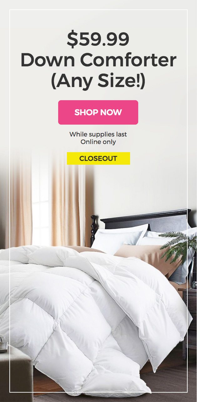 $59.99 Down Comforter(Any Size!) Shop Now