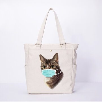 Women Cat Pattern Casual Canvas Shoulder Bag