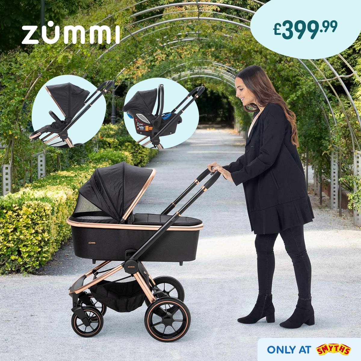 Zummi Solo Rose Gold 3-in-1 Travel System & Car Seat