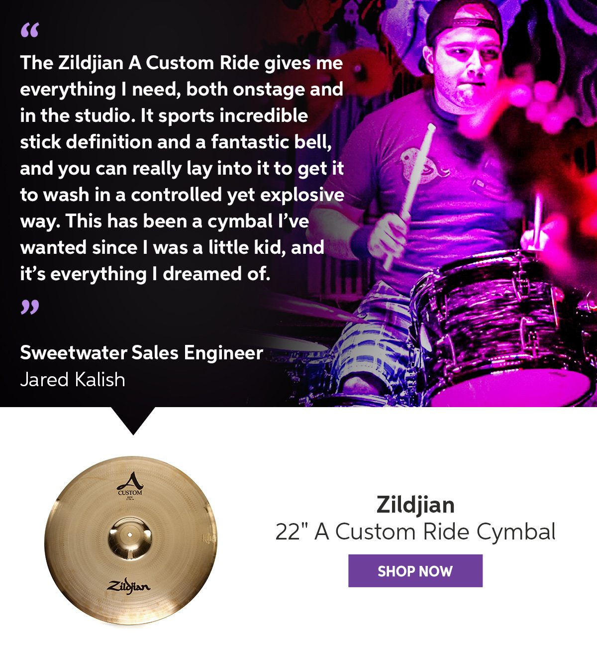 Staff Pick: Zildjian 22'' A Custom Ride Cymbal. Shop now.