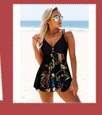Psychedelic Print Double Strap Ring Detail Swimdress and Panty 
