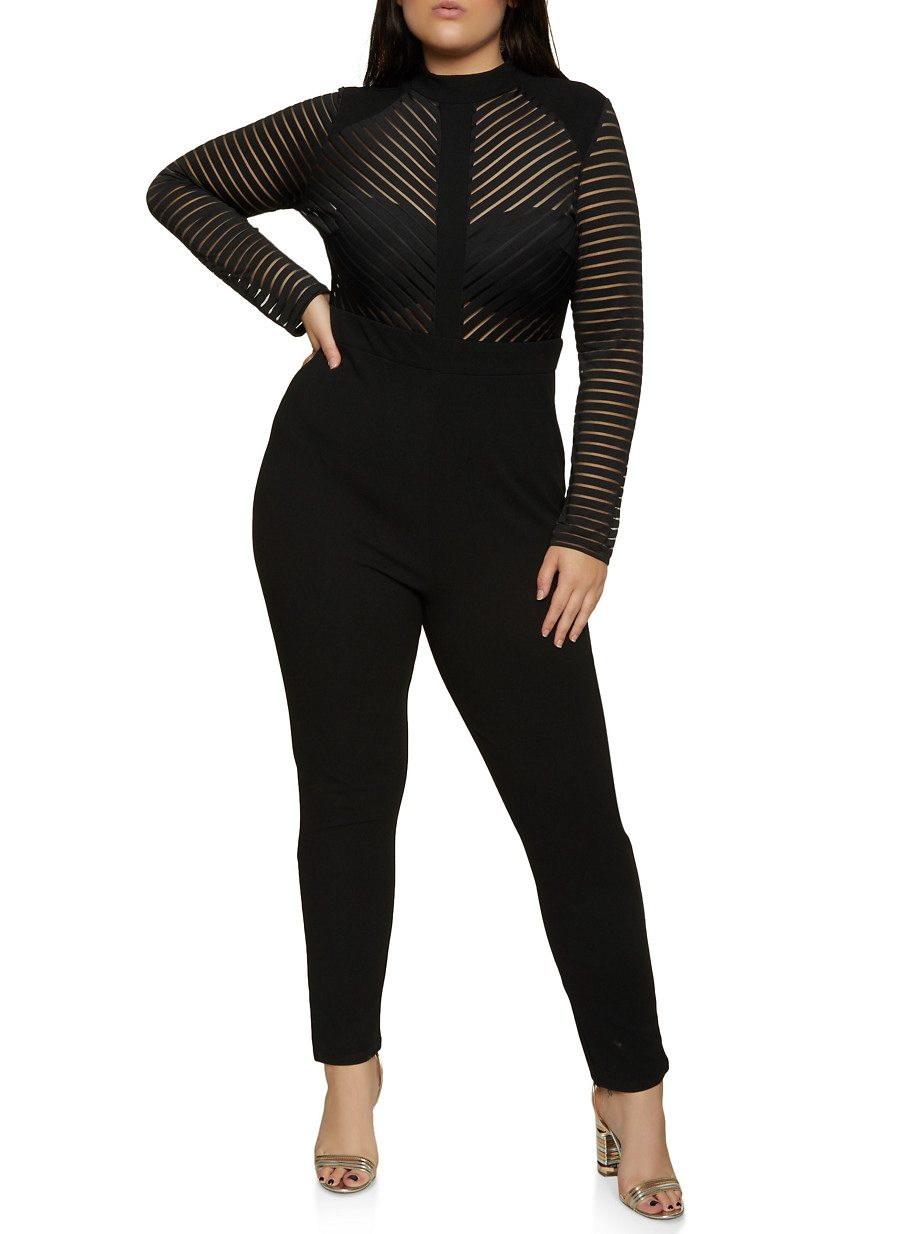 Plus Size Shadow Stripe Jumpsuit