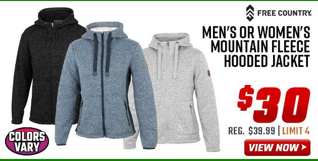 Free Country Men's or Women's Mountain Fleece Hooded Jacket