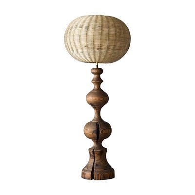 Italian Turned-Pine and Rattan <br>Table Lamp, ca. 1965