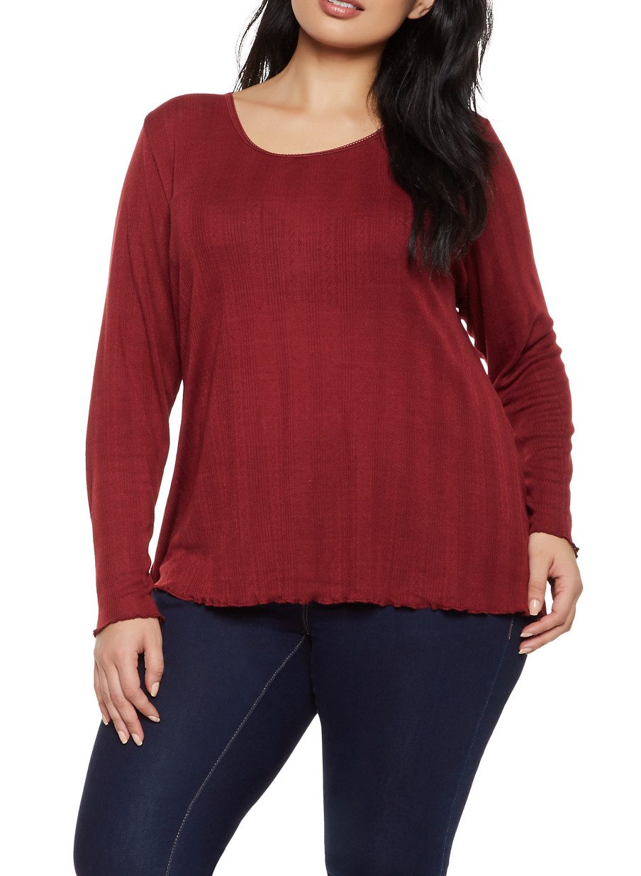 Plus Size Lettuce Edge Ribbed Top