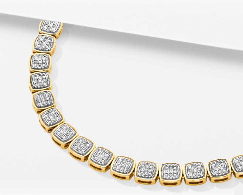 Men's Diamond Square Necklace 1 ct tw Round-cut 10K Yellow Gold 22''