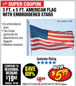 View 3 Ft. x 5 Ft. American Flag with Embroidered Stars